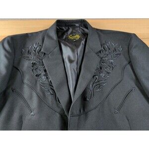 Scully Mens Western Blazer Black Floral Embroidered 2 Button Size 50